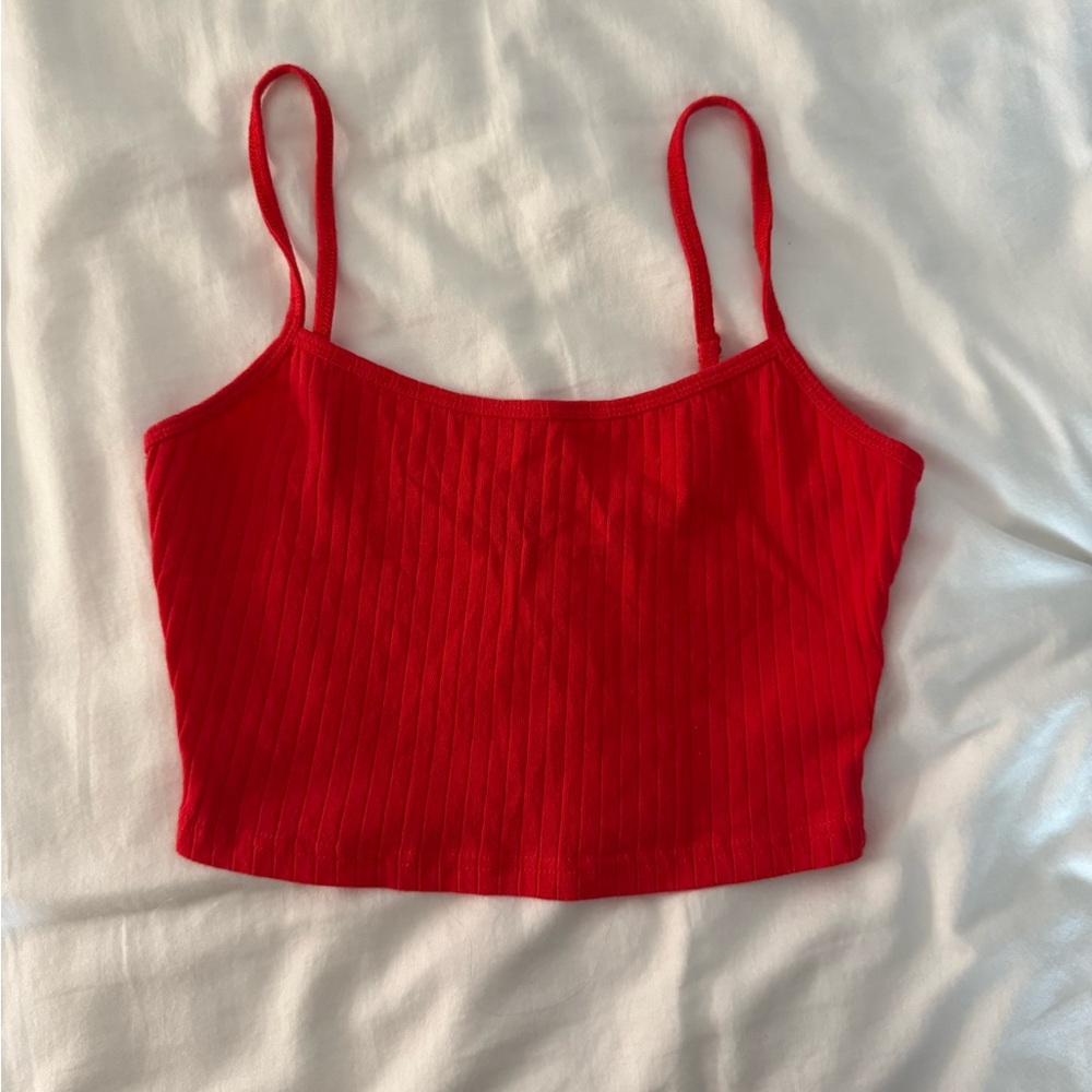 Red Ribbed Crop Top